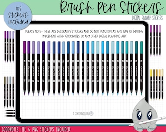 Multicolour Brush Pen Digital Planner Stickers | Goodnotes Planner Stickers | iPad Planning Stickers | Digital Stylus