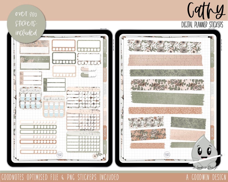 Cathy Vintage Weekly Digital Planner Stickers Goodnotes Planner Stickers iPad Planning Weekly Sticker Set Digital Sticker Set image 10