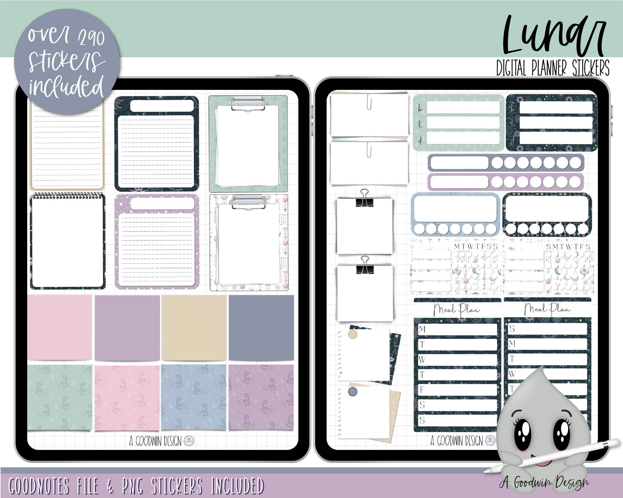 Lunar Digital Planner Stickers Goodnotes Stickers Digital - Etsy