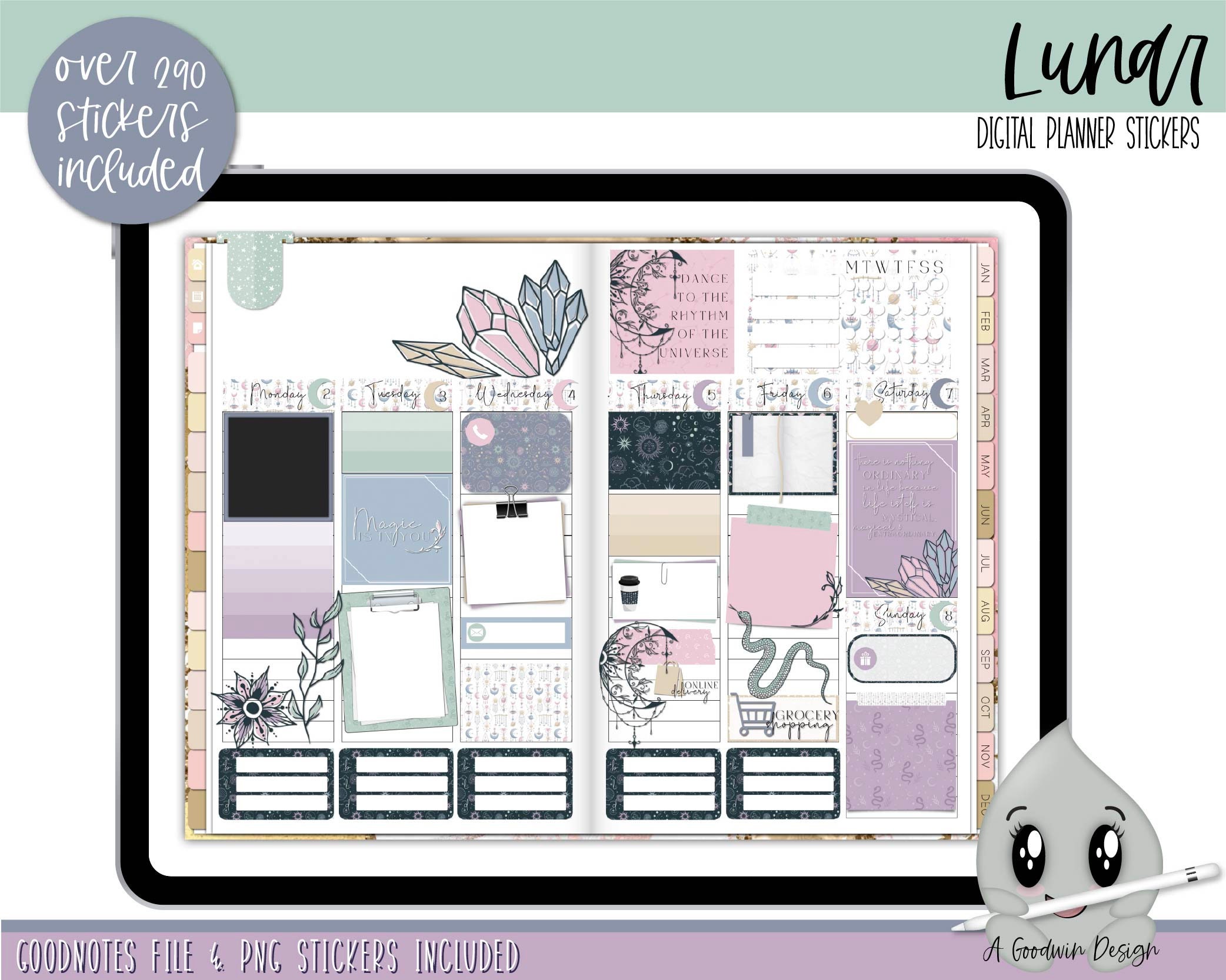 Lunar Digital Planner Stickers Goodnotes Stickers Digital - Etsy