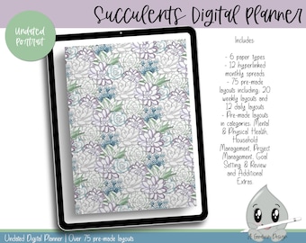 Succulents Undated Digital Planner | Digital Planning | Goodnotes Planner | Digital Planner | Portrait Planner