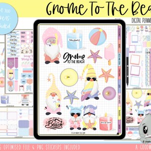 Gnome To The Beach Digital Planner Stickers | Goodnotes Planner Stickers | iPad Planning | Digital Sticker Set