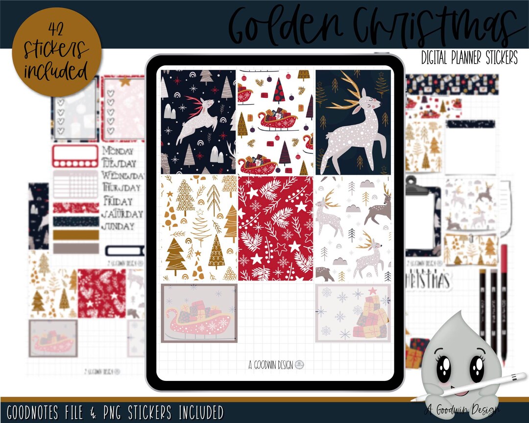 Golden Christmas Digital Planner Stickers | Mini Sticker Kit ...