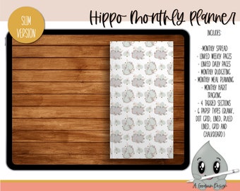 Hippo Monthly Slim Planner for Goodnotes | IPad Planner | Goodnotes Planner | Landscape Planner | Notebook Planner |