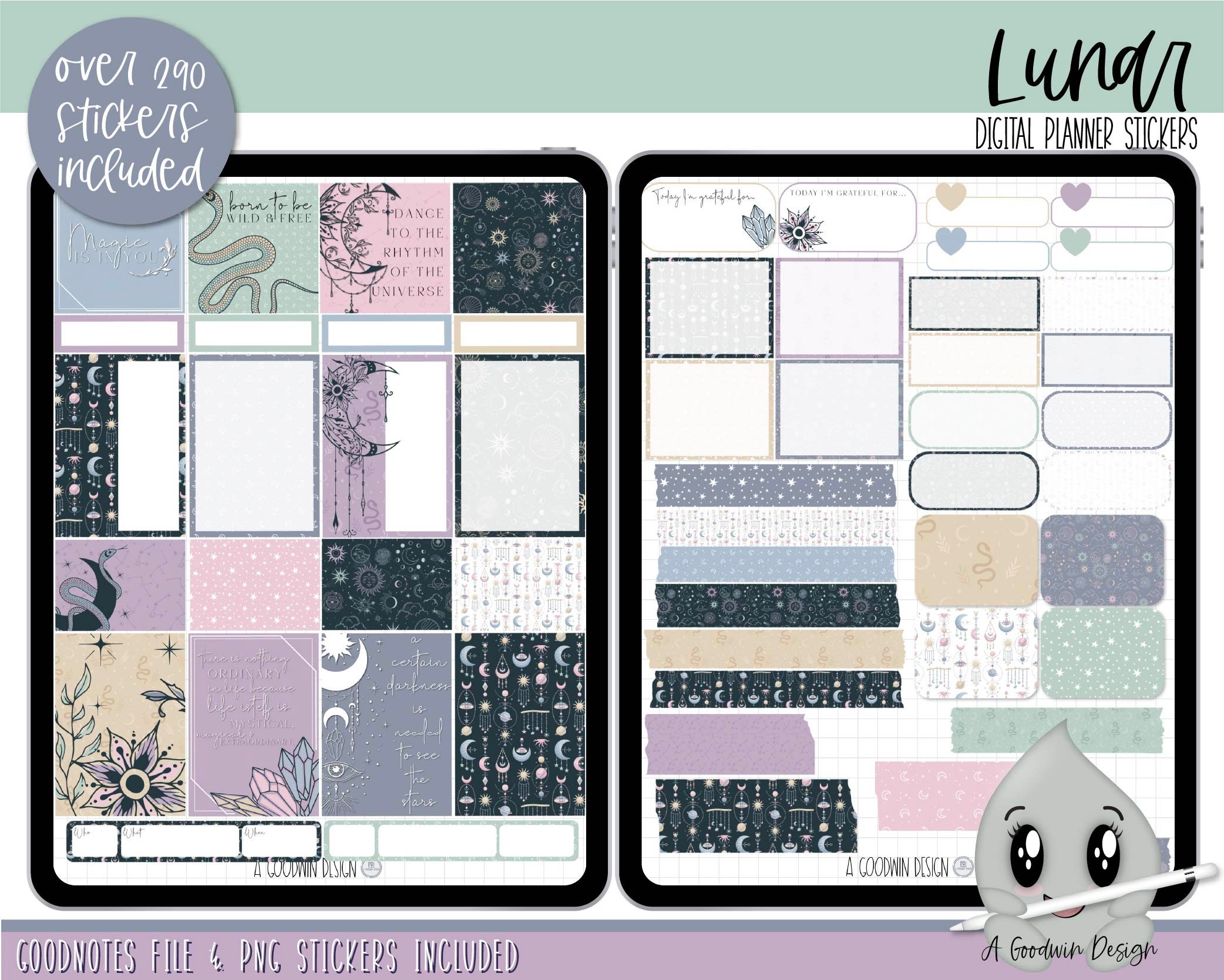 Lunar Digital Planner Stickers Goodnotes Stickers Digital - Etsy