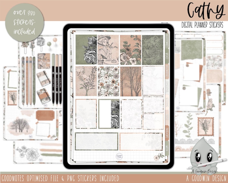 Cathy Vintage Weekly Digital Planner Stickers Goodnotes Planner Stickers iPad Planning Weekly Sticker Set Digital Sticker Set image 1