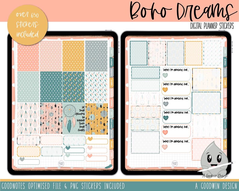 Boho Dreams Monthly Digital Planner Stickers Goodnotes | Etsy