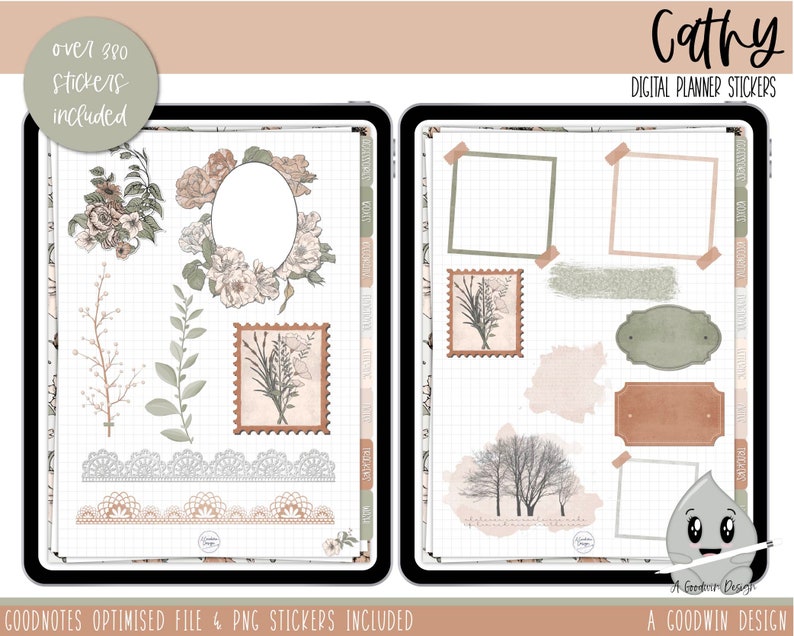 Cathy Vintage Weekly Digital Planner Stickers Goodnotes Planner Stickers iPad Planning Weekly Sticker Set Digital Sticker Set image 4