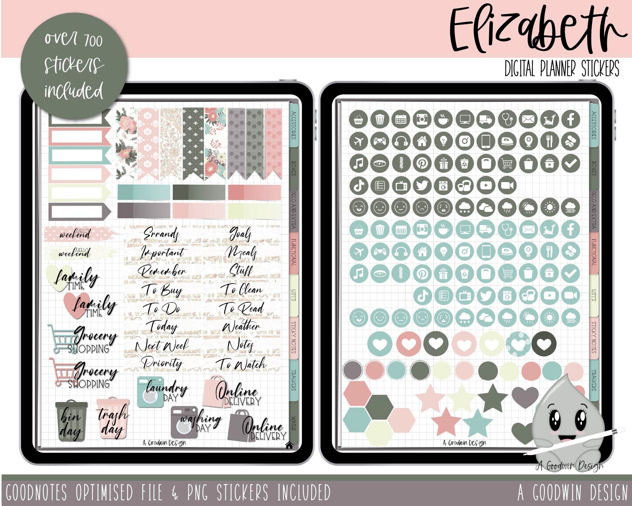 Elizabeth Digital Planner Stickers Goodnotes Planner | Etsy