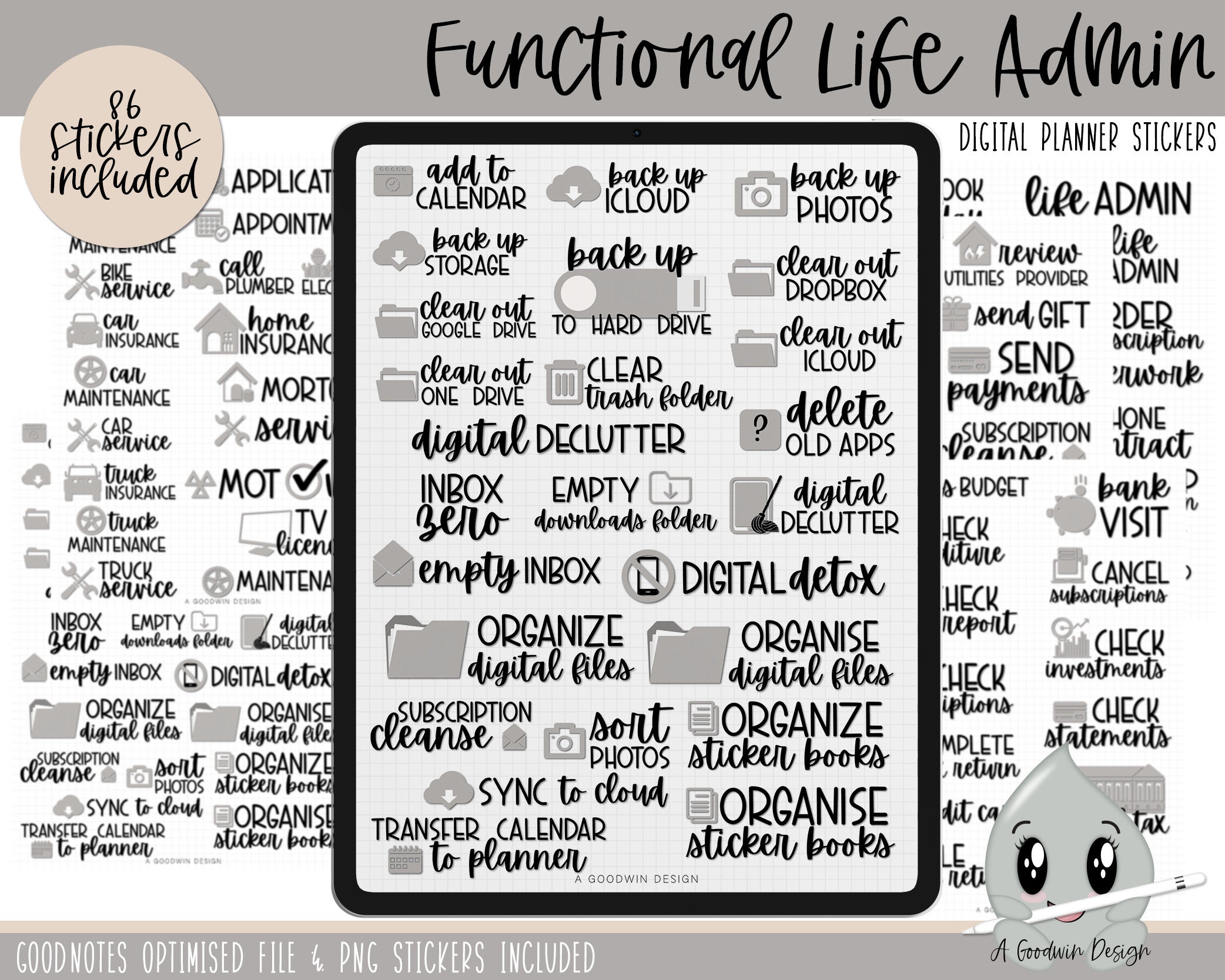 Functional Ess Sticker Life Admin Functional Digital Stickers L Planner Stickers - Etsy