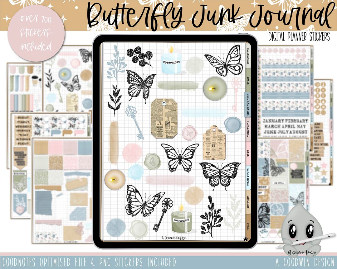 Butterfly Junk Journal Digital Planner Stickers | Goodnotes Planner ...