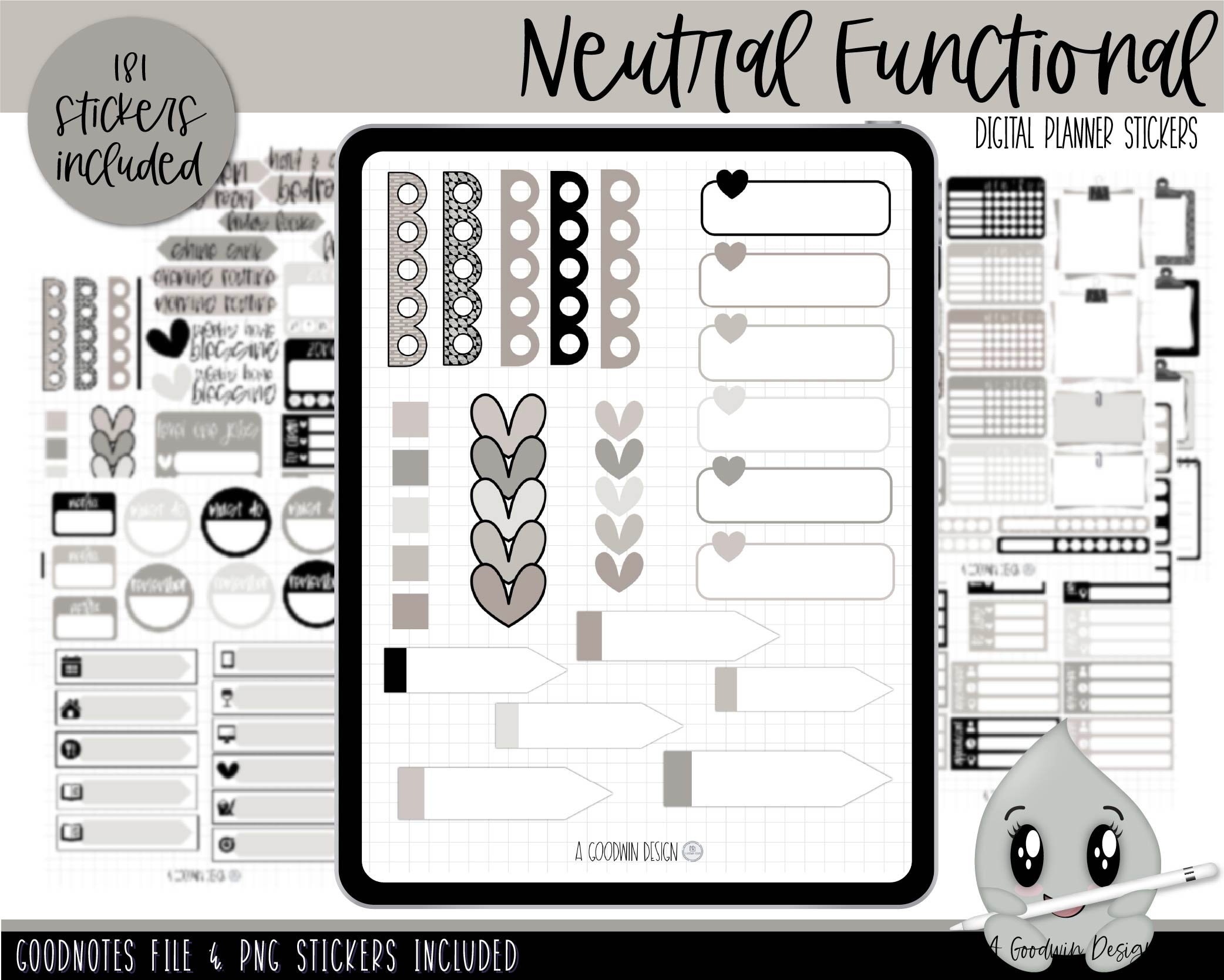 Neutral & Functional Digital Planner Stickers | Goodnotes Planner ...