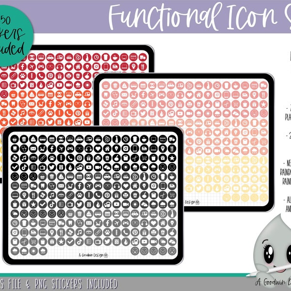 Functional Icons - Planner Stickers | Functional Sticker Set | Goodnotes Stickers | Digital Planner Stickers | PNG Stickers