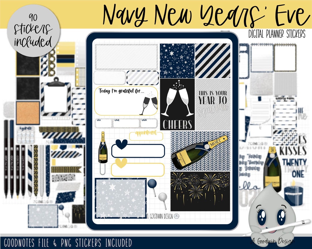 Navy New Years Eve Digital Planner Stickers | Decorative Sticker Set ...