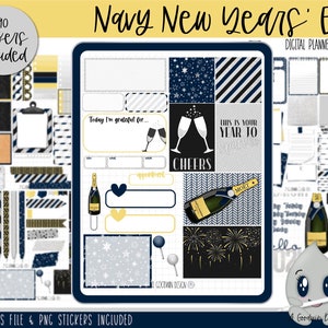 Etiquetas do planejador de Digitas da véspera de Ano Novo Adesivo | Conjunto de adesivos decorativos | Adesivos Goodnotes | Adesivos de planejador digital | Adesivos PNG | Mini Kit