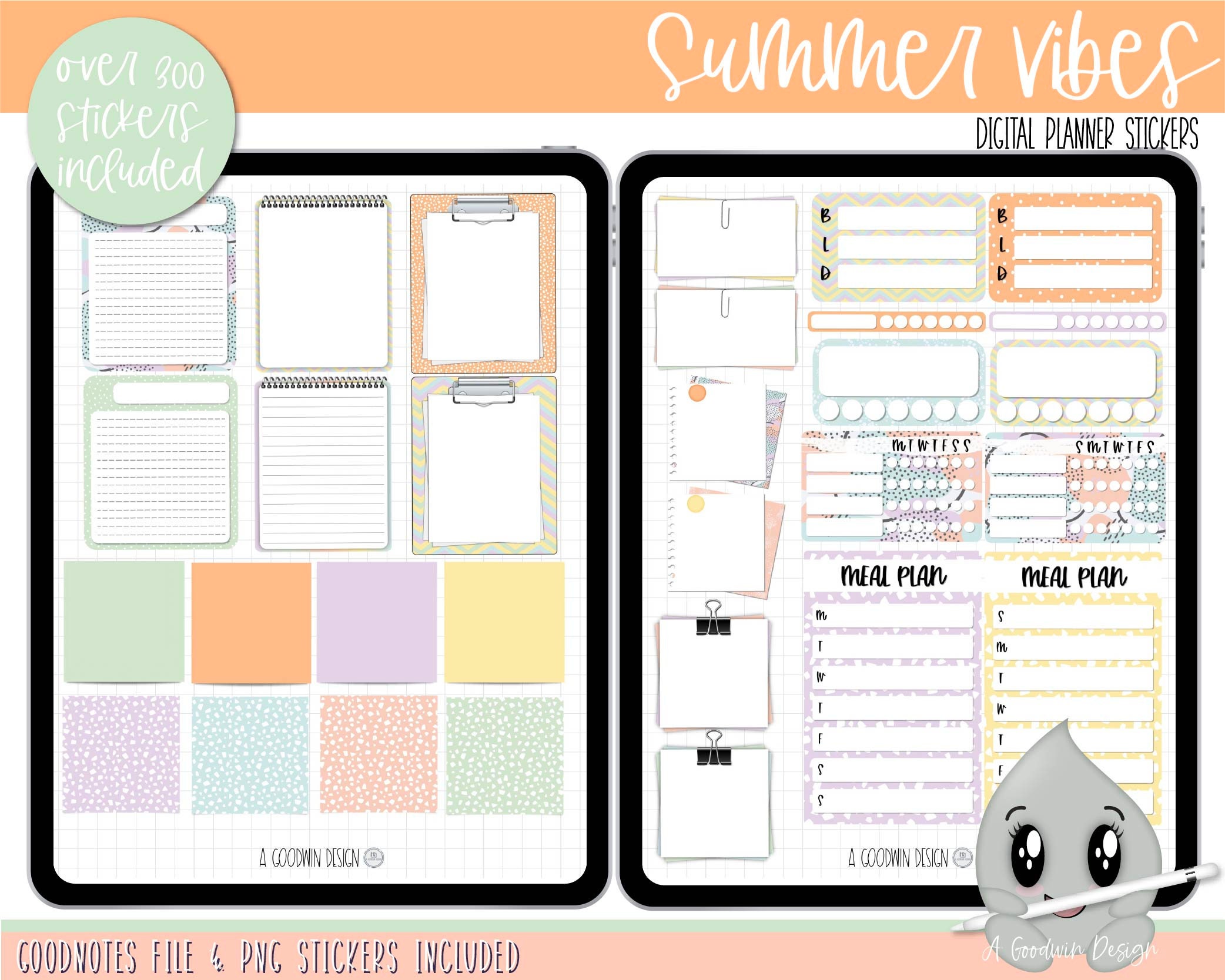 Summer Vibes Digital Planner Stickers Decorative Sticker Set | Etsy