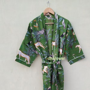 Cotton kimono Robes, Animal print Kimono, Soft and comfortable Bath robes, wrap dress, House Coat Robe light weight