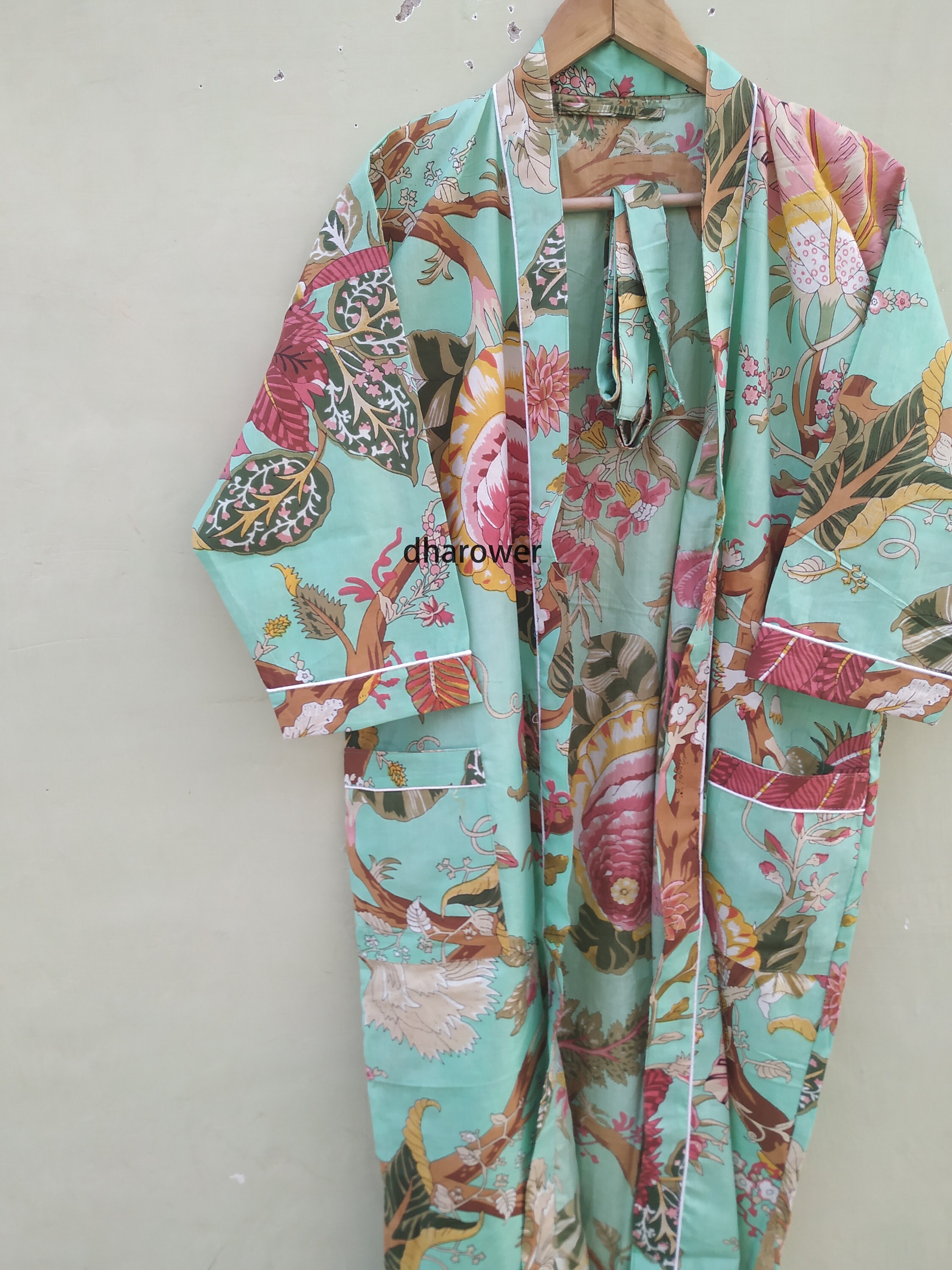 Indian handmade blue floral print kimono nightwear kimono | Etsy