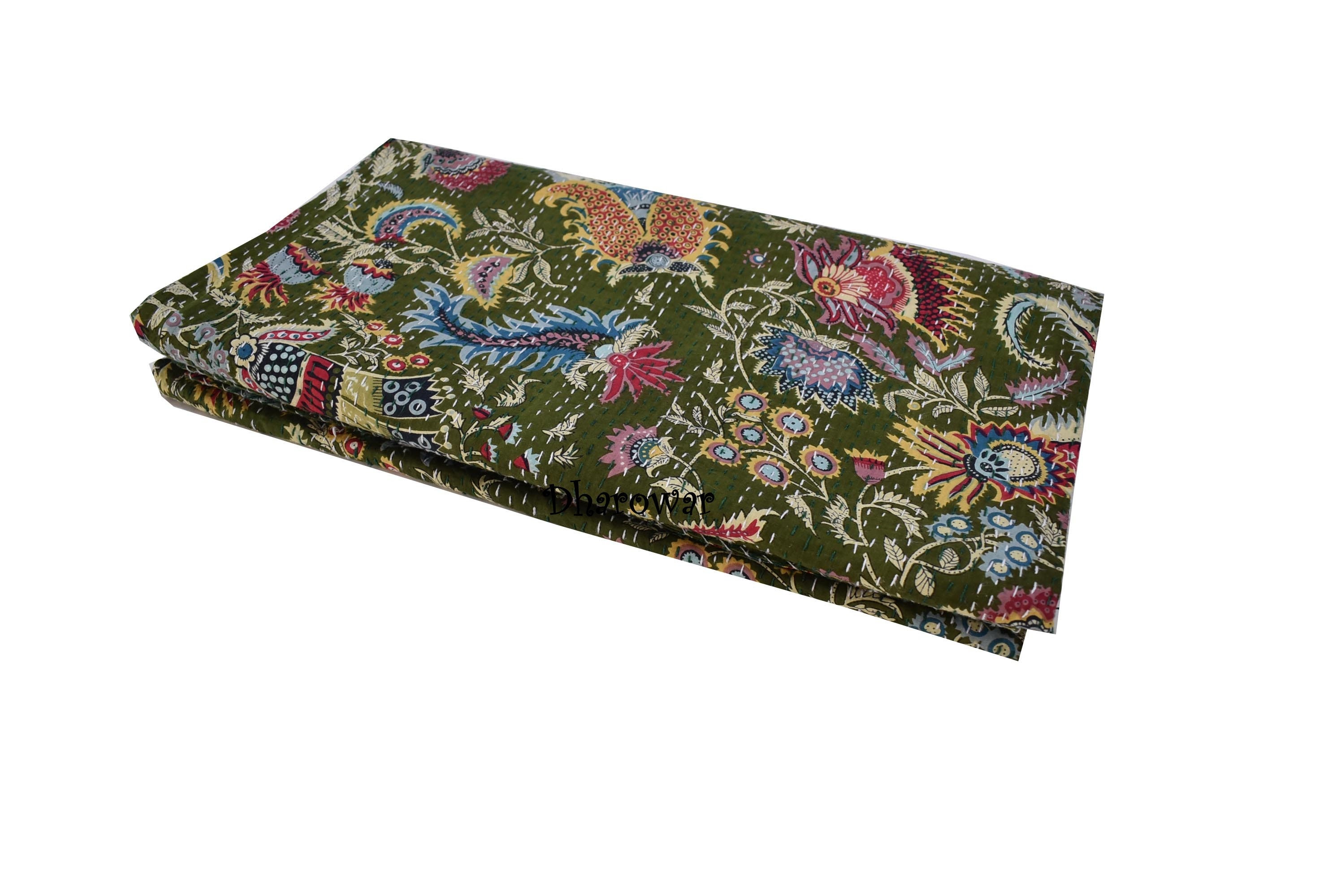 Green Kantha Quilt Handmade Handmade Kantha Quilt Kantha Etsy UK