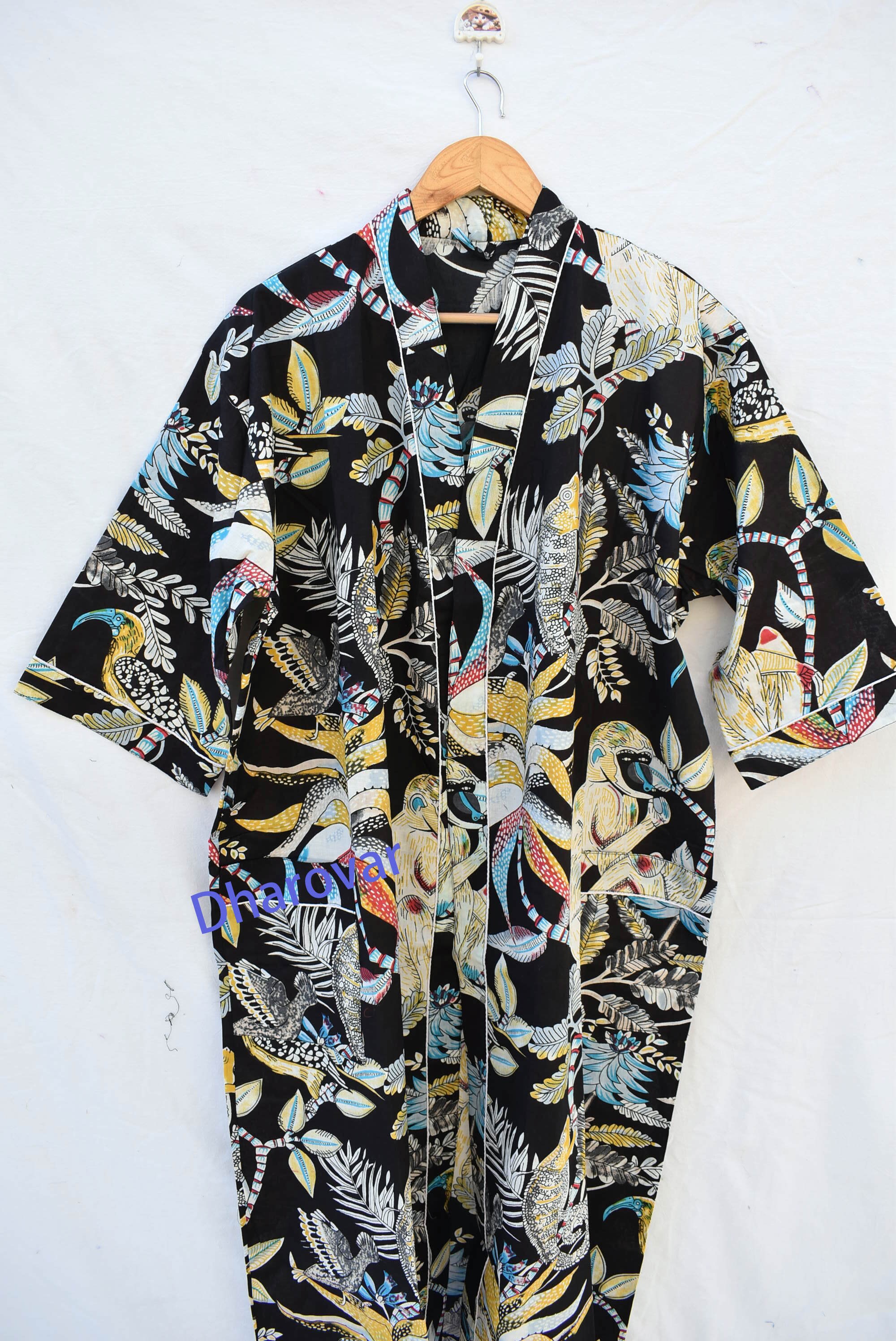Monkey Print Royal Cotton Sleepwear Robes Nightdress Kimono - Etsy