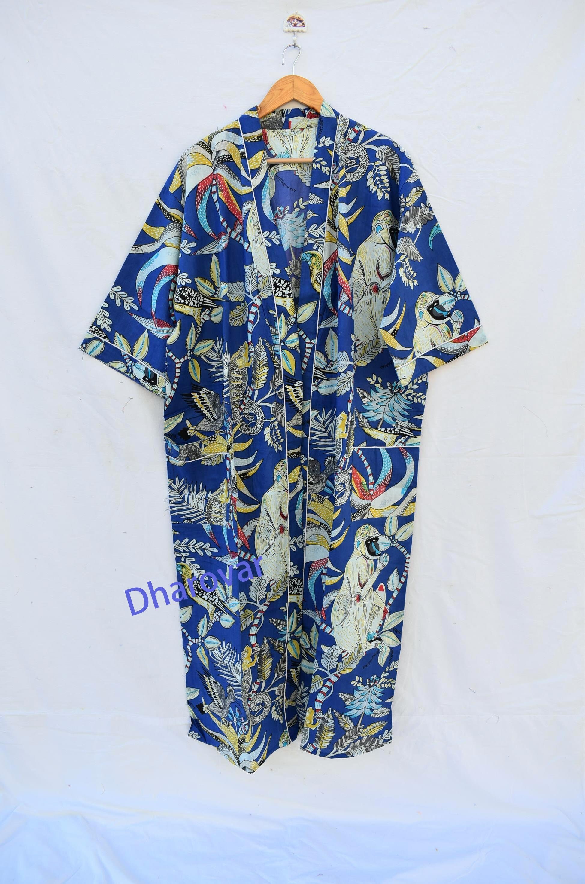 Monkey Print Royal Cotton Sleepwear Robes Nightdress Kimono - Etsy