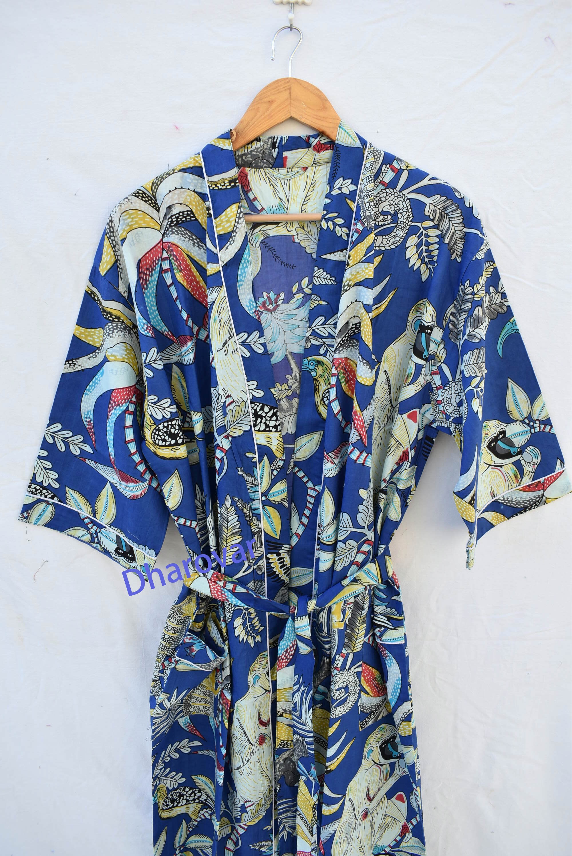 Monkey Print Royal Cotton Sleepwear Robes Nightdress Kimono - Etsy