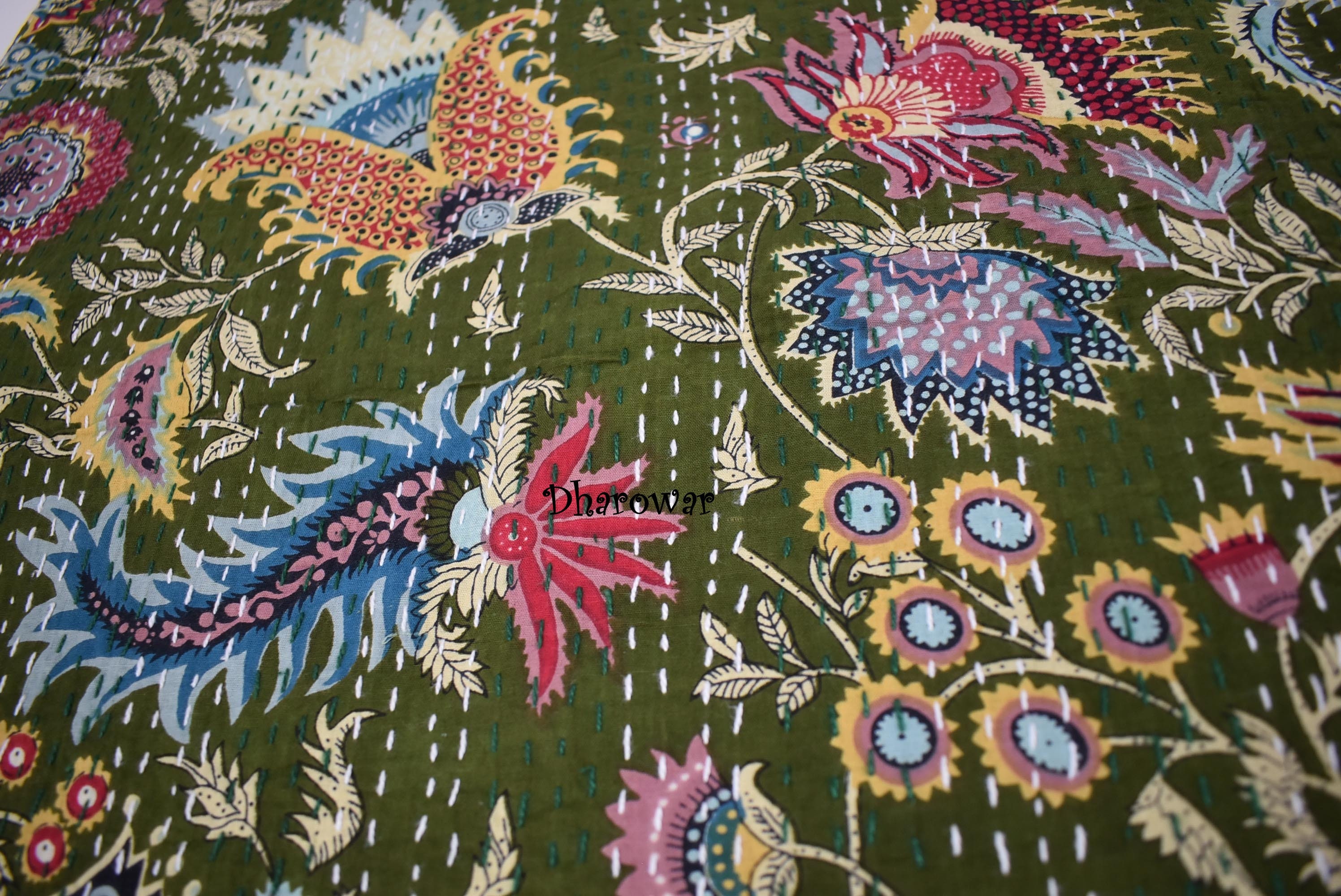 Green Kantha Quilt Handmade Handmade Kantha Quilt Kantha Etsy UK