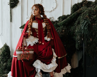 Red Riding Hood, Fantasy Costume, Renfaire Costume, Fantasy Dress, Corset Dress Cosplay Costume by Sunset Dragon - Custom Made