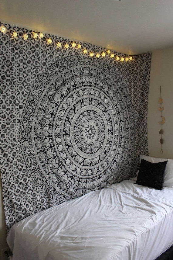 Grey /& Black Floral Ombre Medallion Tapestry Bedding Throw