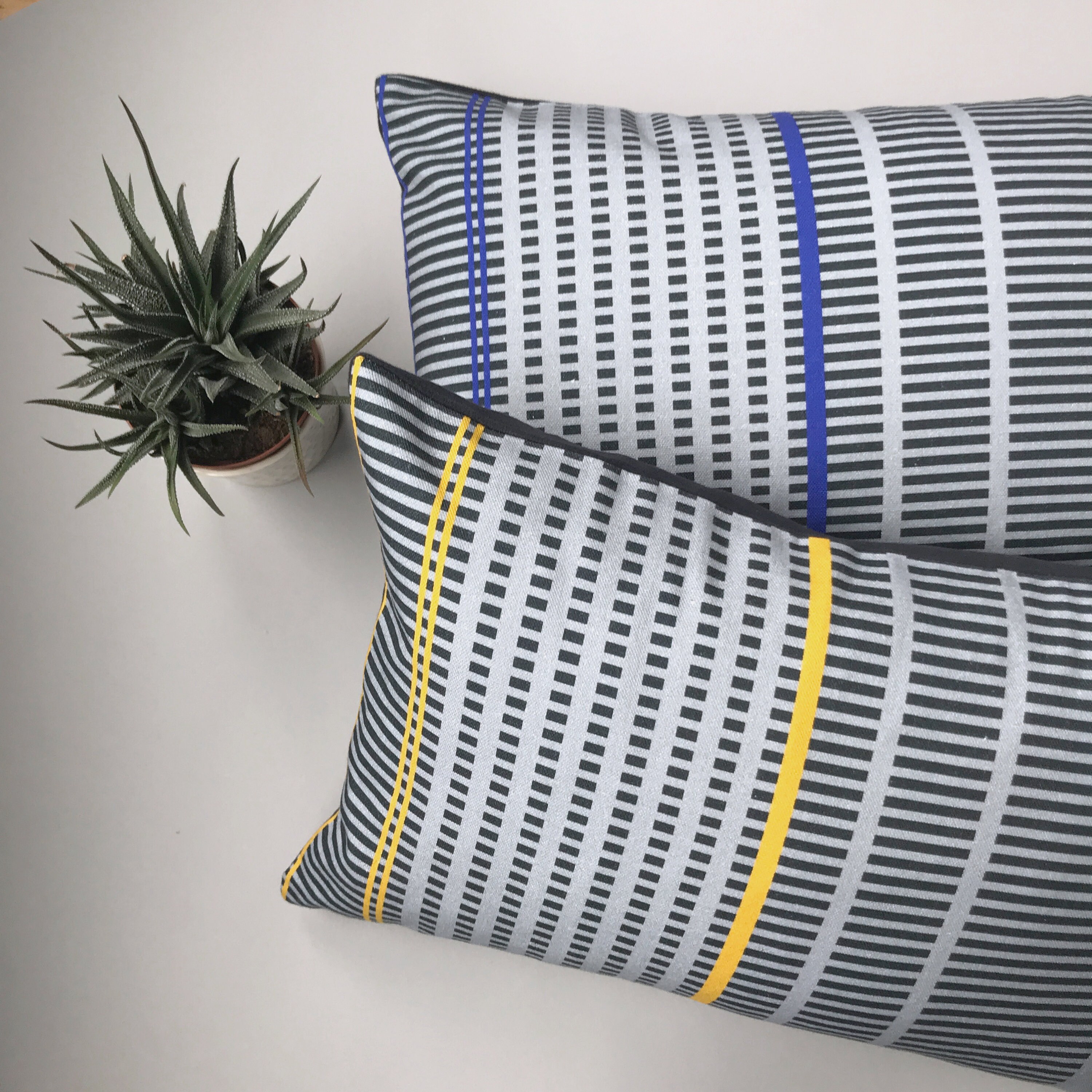 Stripe Grey Blue Rectangular Cotton Cushion Cover Abstract Etsy