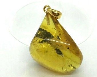Real Natural Baltic Amber Pendant With Insect Inclusion Drop Silver 925 Gold Plated 5g 6097