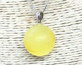 Amber Pendant Natural BALTIC AMBER PENDANT Round Bead Unpolished Untreated Silver 925 Ladies Jewelry 3,8g 8980