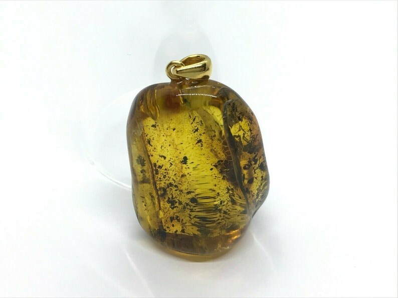 Natural Baltic Amber Pendant With Insect Inclusion Silver Gold Plated 10,6g 7310