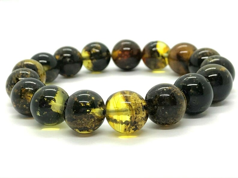 AMBER BRACELET Big Size Natural BALTIC Amber Round Beads Ladies Jewelry Stylish Handmade 22g 11016