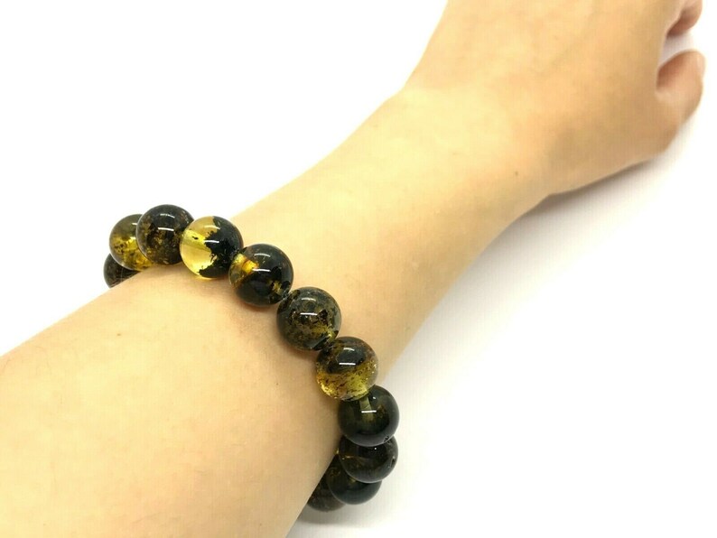 AMBER BRACELET Big Size Natural BALTIC Amber Round Beads Ladies Jewelry Stylish Handmade 22g 11016