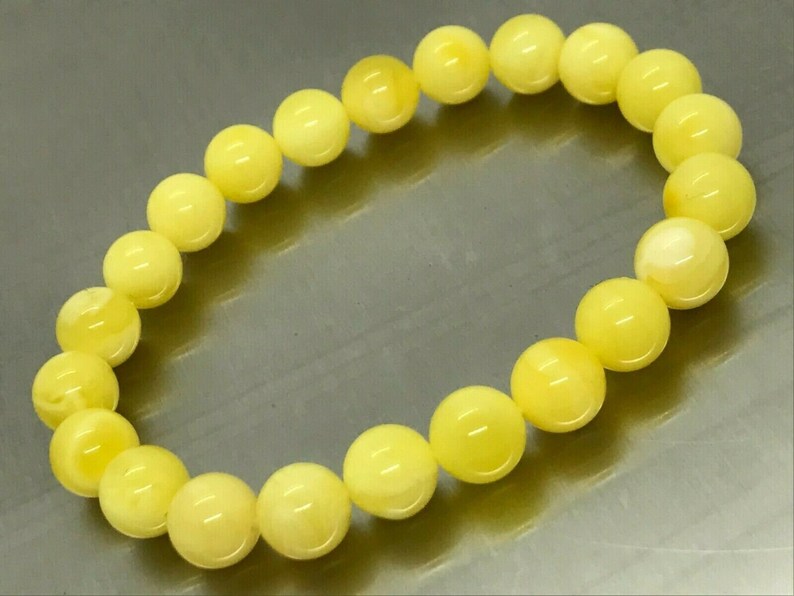 AMBER BRACELET Round Natural Baltic Amber Beads Yellow Milky Elastic Gift Jewelry 8,4g 15066