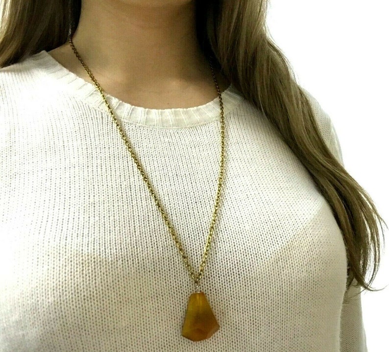 Old Vintage Baltic Amber Pendant Egg Yolk Butterscotch Bronze Chain 13,9g 9831