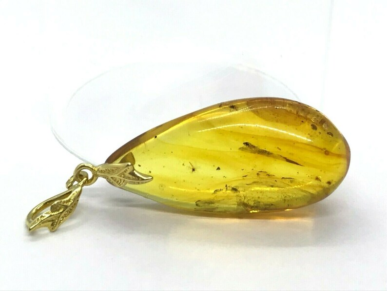 2 Insects Natural Baltic Amber Pendant With Insect Inclusion Silver Gold Plated 4,7g 5201