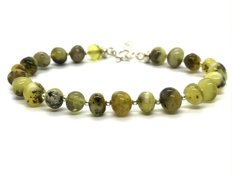 AMBER BRACELET With Clasp Natural BALTIC Amber Beads Silver 925 Ladies Gift Jewelry 14721