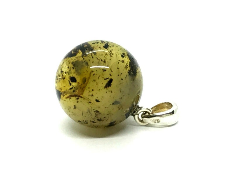 Amber Pendant Natural BALTIC AMBER PENDANT Round Bead Ball Gift Silver 925 Ladies Jewelry 2,8g 14654
