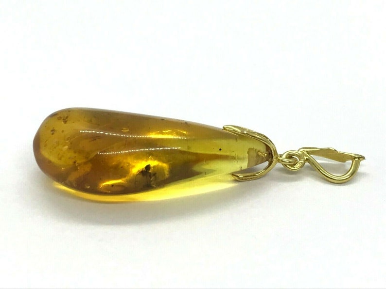 2 Insects Natural Baltic Amber Pendant With Insect Inclusion Silver Gold Plated 4,7g 5201