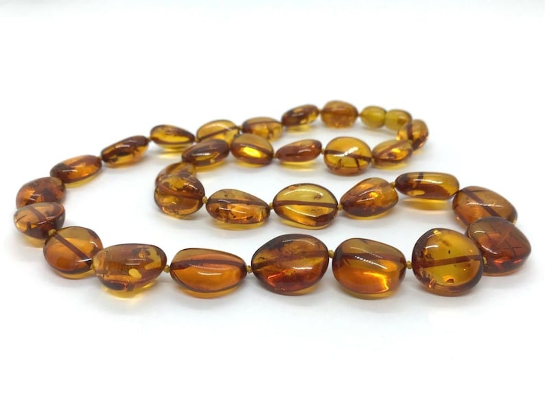 Real Natural Baltic Amber polished cognac beans knotted necklace 21,9 gr #3168