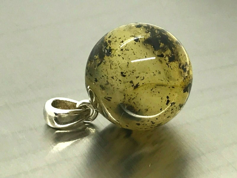 Amber Pendant Natural BALTIC AMBER PENDANT Round Bead Ball Gift Silver 925 Ladies Jewelry 2,8g 14654