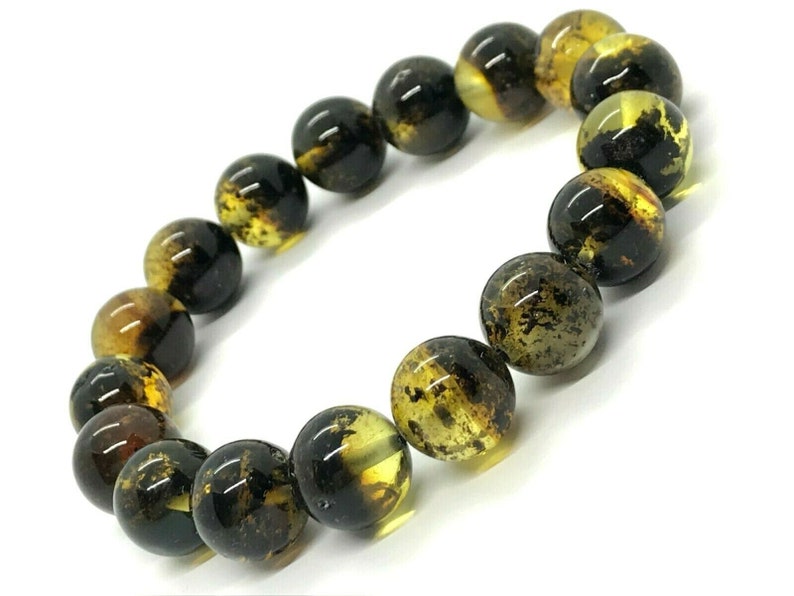AMBER BRACELET Big Size Natural BALTIC Amber Round Beads Ladies Jewelry Stylish Handmade 22g 11016