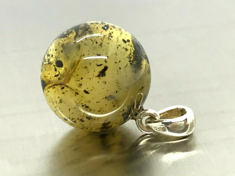 Amber Pendant Natural BALTIC AMBER PENDANT Round Bead Ball Gift Silver 925 Ladies Jewelry 2,8g 14654