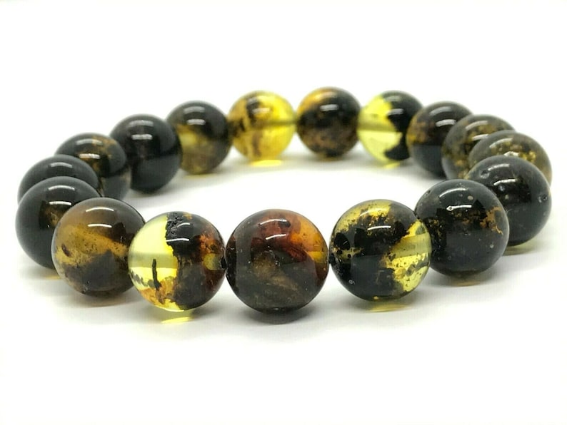 AMBER BRACELET Big Size Natural BALTIC Amber Round Beads Ladies Jewelry Stylish Handmade 22g 11016