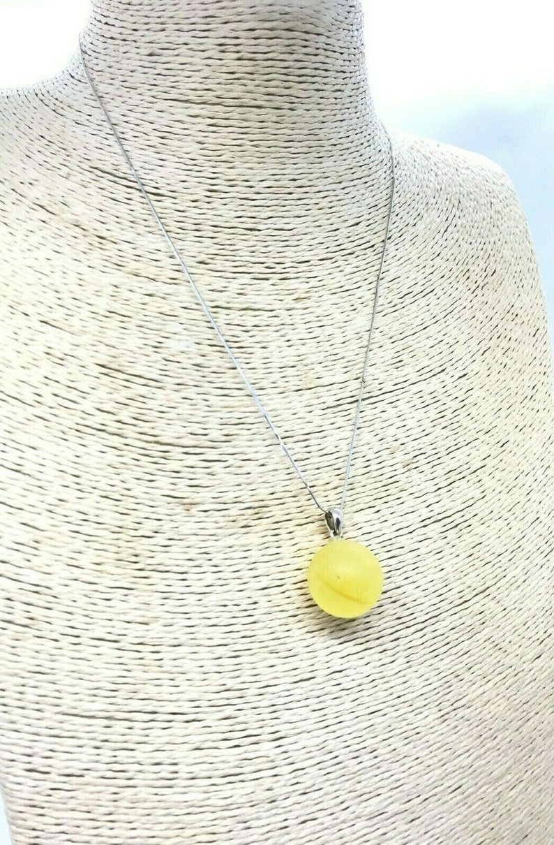 Amber Pendant Natural BALTIC AMBER PENDANT Round Bead Unpolished Untreated Silver 925 Ladies Jewelry 3,8g 8980
