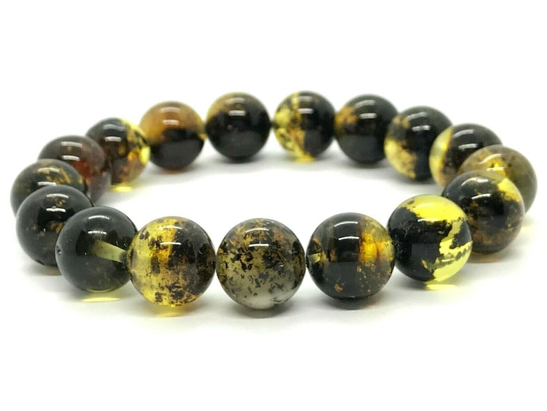 AMBER BRACELET Big Size Natural BALTIC Amber Round Beads Ladies Jewelry Stylish Handmade 22g 11016