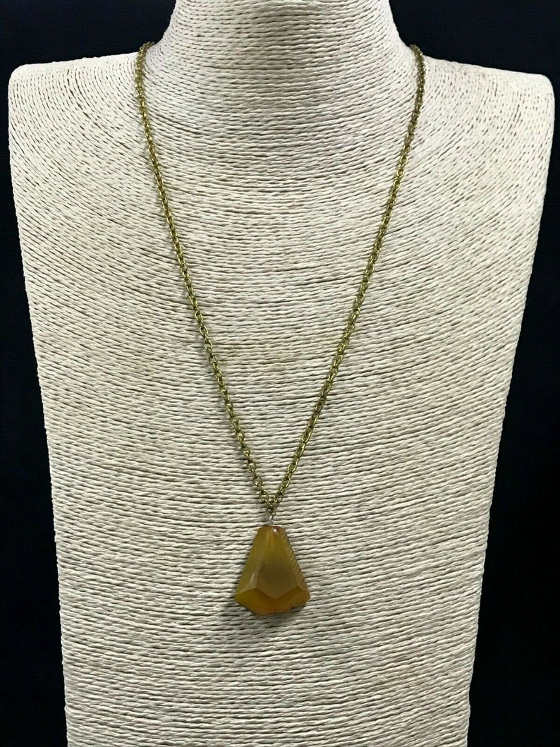 Old Vintage Baltic Amber Pendant Egg Yolk Butterscotch Bronze Chain 13,9g 9831