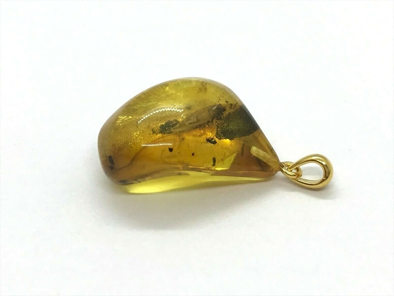 Real Natural Baltic Amber Pendant With Insect Inclusion Drop Silver 925 Gold Plated 5g 6097